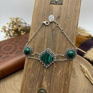 Genuine Malachite Ornament Bracelet | Sterling Silver .925 | 6–8” | Retail $249
